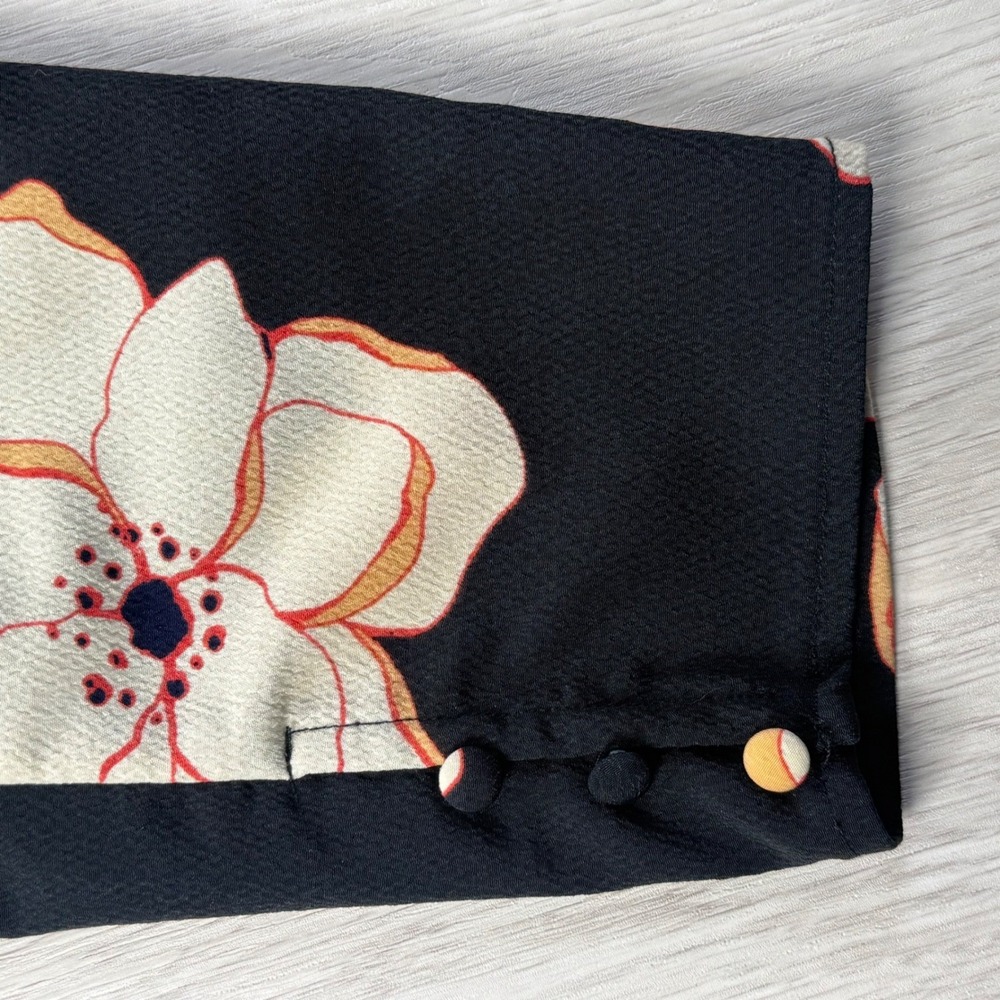 Who What Wear Floral Peplum Blouse Black Puff Sleeve‎ Cottage-core Romantic Med - Picture 4 of 6